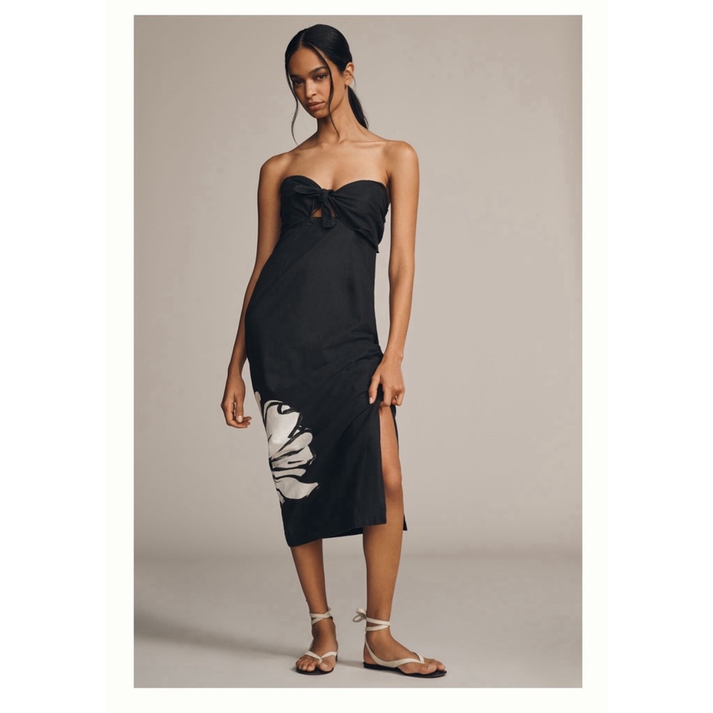 Maeve Linen Twist Front Strapless Dress